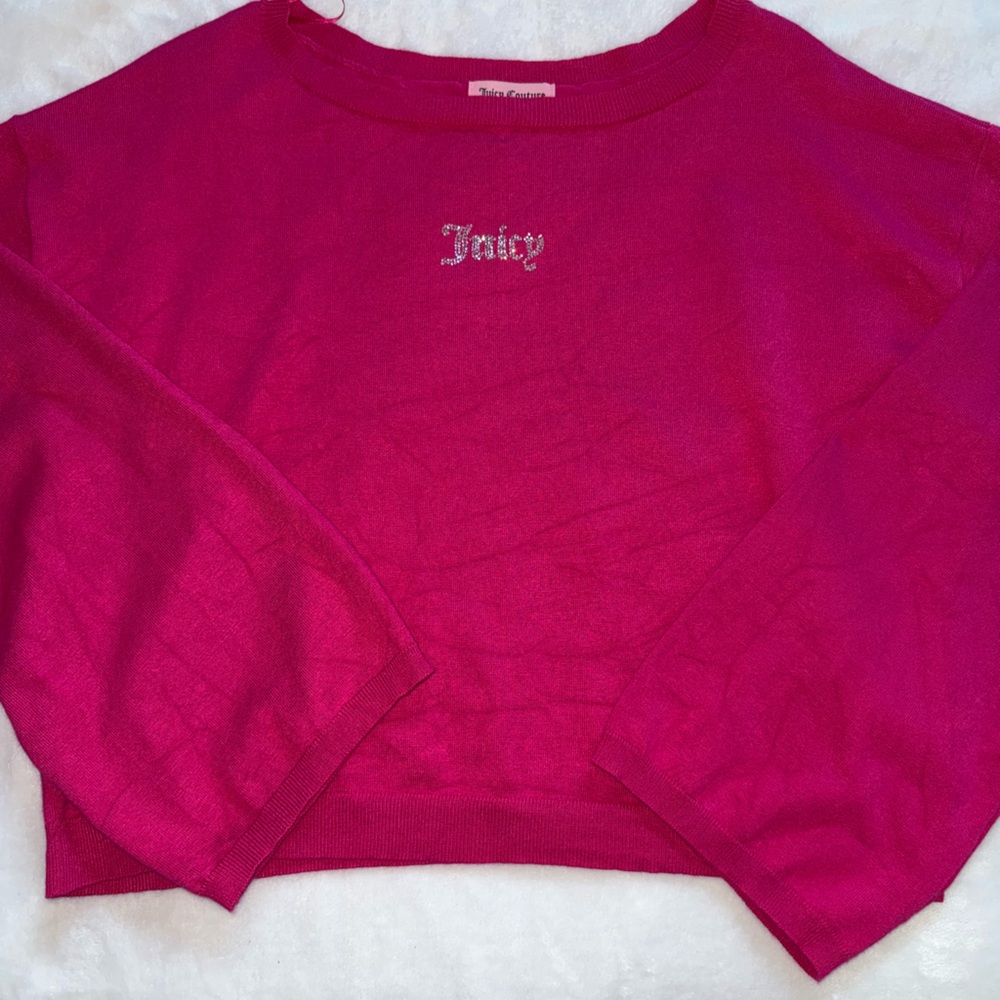 Juicy Couture Hot Pink Crewneck Sweater with Jeweled 'Juicy' Logo